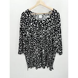 Ulla Popken Womens Polka Dot Tunic Size 24/26 3/4 Sleeve Relaxed Fit Stretch